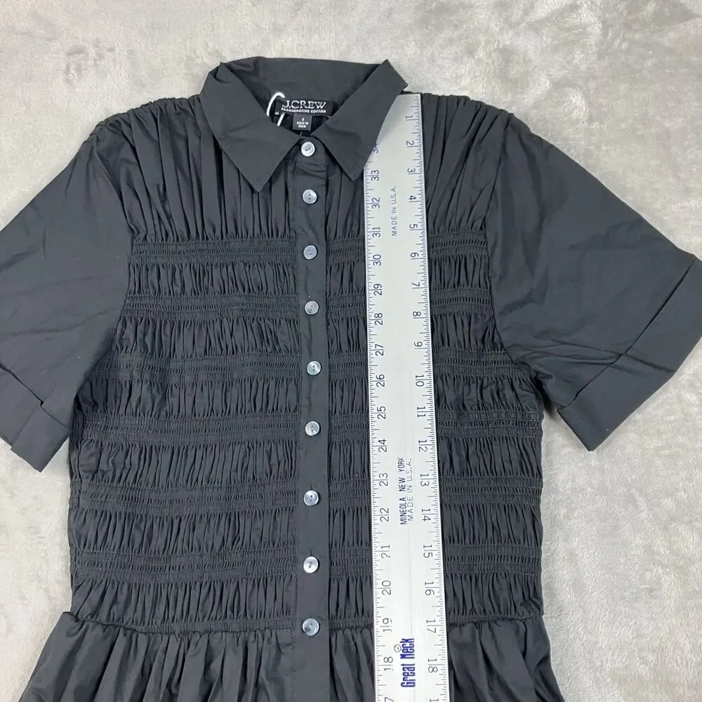 J Crew Elsie Shirt Dress Womens S Black Cotton Poplin Smocked Button Up Preppy